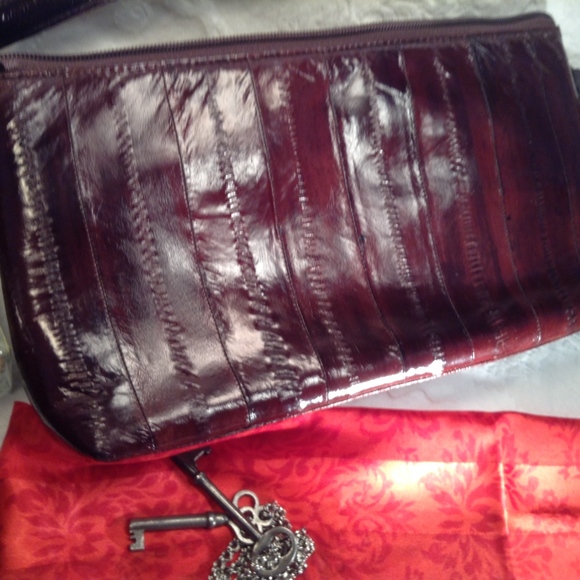 Lee Sands Eel skin clutch detachable strap Brown - Picture 2 of 8